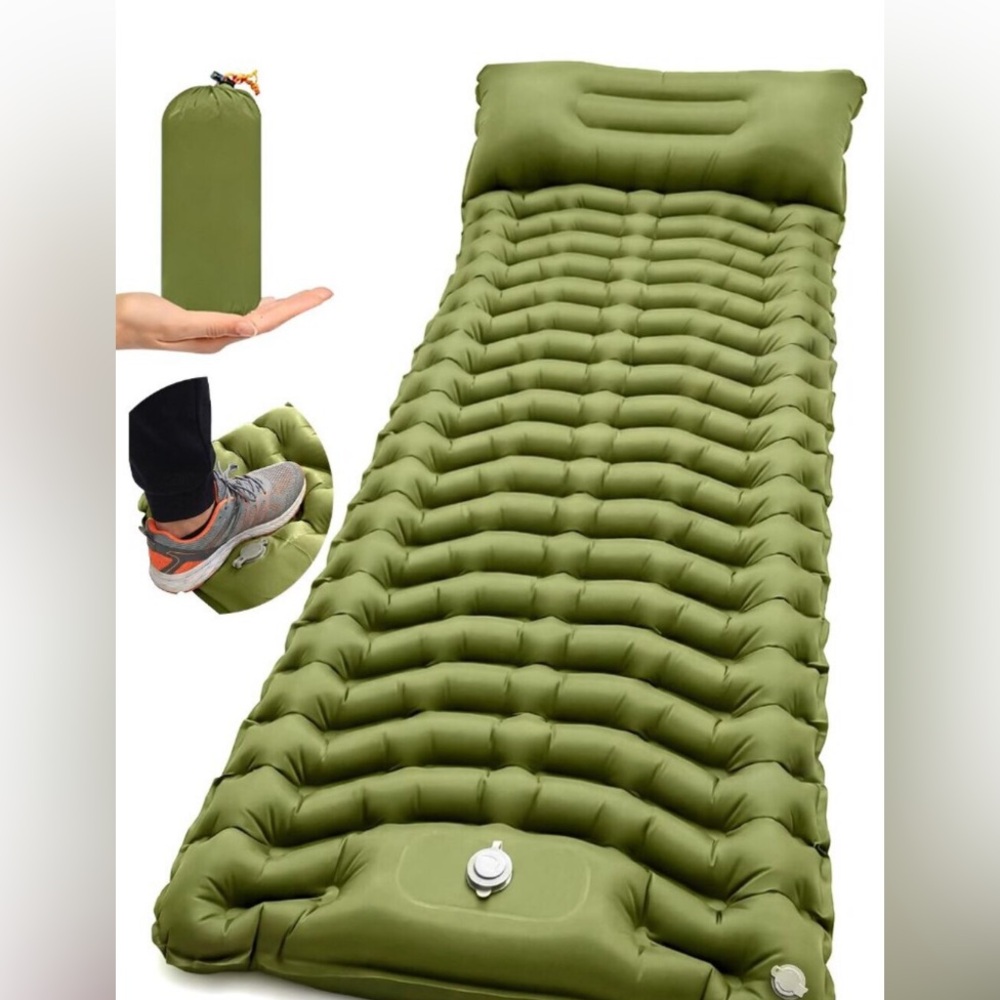 NEW Camping Sleeping Pad Inflatable Mattress with Built-in Pillow & Foot Pump 🆕